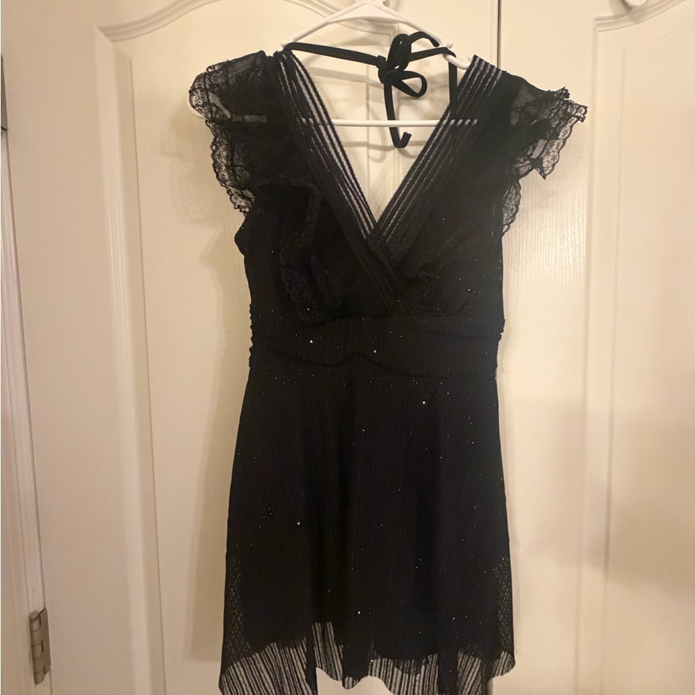 Elegant Black sparkles Lace tummy control swimsuit with shorts built in!